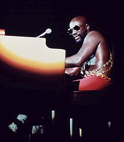 Isaac Hayes playing keyboards in 1973