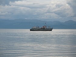 Mongolian ferry Sukhbaatar on Lake Khovsgol in Khovsgol Province