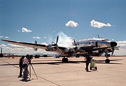 Columbine II starting engines at Davis-Monthan AFB in 1990 for her final flight to Marana Airport