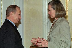 Vladimir Putin with Wall Street Journal correspondent Karen Elliott House in 2002