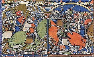 Battle scene from the Morgan Bible of Louis IX showing 13th-century swords