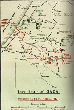 Third Battle of Gaza: situation at 18.00, 1 November 1917.