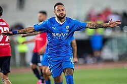 Neymar celebrating his first and only goal for Al Hilal in October 2023