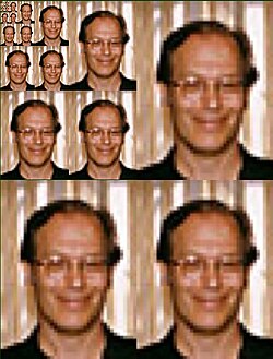 Lance Williams (shown here in a photo with a mipmap effect), senior researcher at the Computer Graphics Lab and creator of The Works.