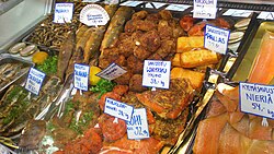 Fish for sale in the Old Market Hall (Vanha kauppahalli)