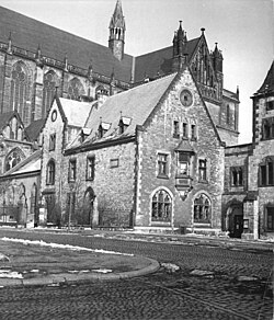 The Saxony provincial consistory, in the background Magdeburg's Cathedral