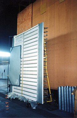 Radiant heat panel for testing precisely quantified energy exposures at National Research Council, near Ottawa, Ontario, Canada