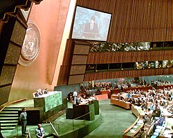 Prime Minister of Spain José Luis Rodríguez Zapatero addresses the 60th session of the UN General Assembly on 20 September 2005.