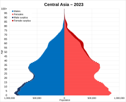 Population pyramid of Central Asia in 2023