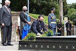 Shane Reti lays a wreath at the New Zealand Tomb of the Unknown Soldier on behalf of the Official Opposition to commemorate Armistice Day, 2021