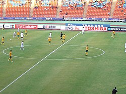 Iraq playing against Australia in Group A of the 2007 AFC Asian Cup; Iraq won the game 3–1 on their way to winning the cup.