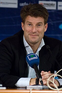 Laudrup at a Champions League press conference in 2008