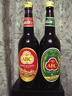 Left, ABC brand Kecap manis sweet Indonesian soy sauce is nearly as thick as molasses; right, Kecap asin