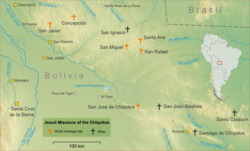 Location of the Chiquitos missions in Bolivia