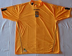 A Scotland national football team orange third jersey.