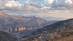 Roads leading to Jebel Jais, the highest mountain in the UAE (1,892 m), in Ras Al Khaimah