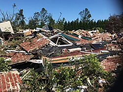 A home that was completely leveled at EF3 intensity on the east side of Mullica Hill, New Jersey