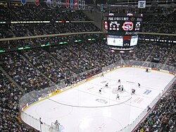 The University of North Dakota and St. Cloud State University during the WCHA Final Five at the Grand Casino Arena.
