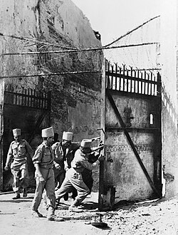 Madras Sappers at the gates of Fort Dufferin, Mandalay, Burma, March 1945.