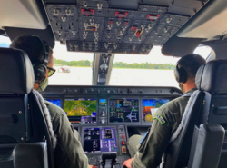 C-390 glass cockpit preparing for flight