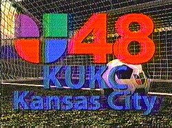 Station identification card in Equity era; all Equity Univision stations featured the same layout for their on-air IDs.