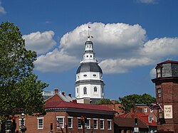 The Maryland State House in Annapolis dates to 1772, and houses the Maryland General Assembly and offices of the governor.