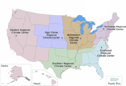 Map of NCEI's regional climate center locations and coverage areas