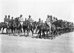 General Sir Edmund Allenby, C-in-C of the EEF, inspects officers and men of the ANZAC Mounted Division, to whom he was about to present decorations, Palestine, August 1918.