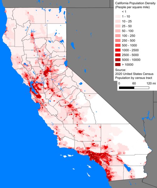 California's population density, 2020