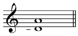 Just perfect fifth below A. The perfect fifth below A (D-, 10/9) is a syntonic comma lower than the just/Pythagorean major second above middle C: (D♮, 9/8).[9]