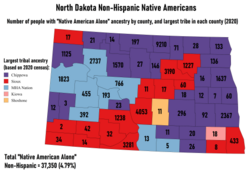Largest Non-Hispanic Native American ancestry by county and numbers of people reporting "Native American Alone"
