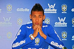 Neymar at a press conference for Brazil in August 2010. He made his senior debut that month aged 18.