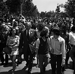 McCarthy with students of the San Fernando Valley State College on an anti-Vietnam War march in 1972