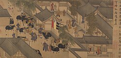 Depiction of Xiongnu cavalry in the Eighteen Songs of a Nomad Flute, commissioned by Emperor Gaozong of Song. While the subjects are the Xiongnu, the hairstyle depicted is distinctly Khitan, and likely based on northern steppe peoples contemporary to the Song.