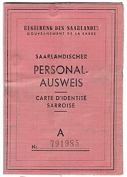 1953 SAAR ID issued under the French occupation of the territory.
