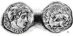 Coin of Alexander the Great bearing an Aramaic language inscription