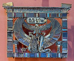 Gold, cloisonné, glass and turquoise pectoral bearing the cartouche or royal name of Ramesses II