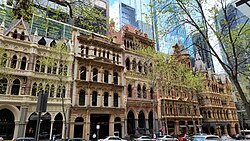 Modern skyscrapers on Collins Street, Melbourne, have been deliberately set back from the street in order to retain Victorian-era buildings.