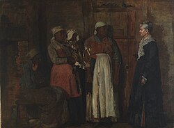 Winslow Homer 1876 – "A Visit from the Old Mistress" depicts a tense meeting between a group of newly freed slaves and their former slaveholder – Smithsonian Museum of American Art