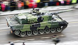 Finnish Leopard 2A4 main battle tank on parade in Riihimäki, Finland