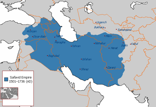 The Safavid Empire (1501–1736) at its greatest extent