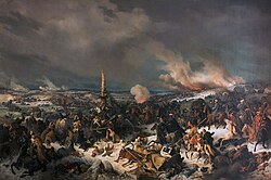 Crossing the Berezina River by Peter von Hess. Cossacks and Bashkirs attacking French troops at the Berezina in November 1812