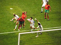 Angelos Charisteas scoring Greece's winning goal in the Euro 2004 final