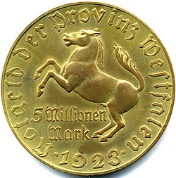 5 million marks would have been worth $714.29 in January 1923, but was only worth about one-thousandth of one cent by October 1923.