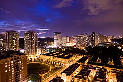 In an attempt to curb suburban sprawl, many suburban neighbourhoods in Toronto encouraged high-density populations by mixing housing lots with apartment buildings far from the downtown core.