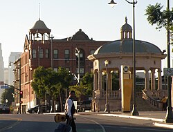 Mariachi Plaza in Los Angeles; Hispanics form the largest ethnic group in California, at 15.7 million people, or 40.4% of the total population.