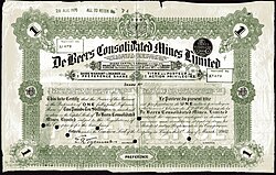 Preference Share of the De Beers Consolidated Mines Ltd., issued 1 March 1902