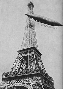 Santos-Dumont No. 6 rounding the Eiffel Tower in 1901