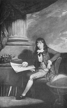 A 1757 portrait of Banks with a botanical illustration, unknown artist, but attributed to Lemuel Francis Abbott or Johann Zoffany[6]