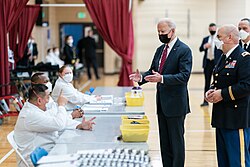 President Joe Biden visits a COVID-19 vaccination site at Walter Reed Medical Center